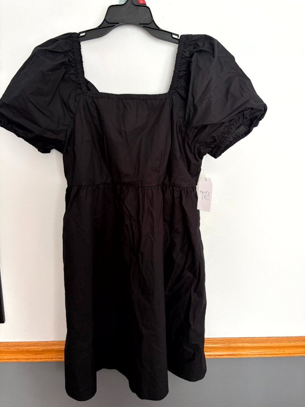 Time and Tru Women's Mini Dress with Puff Sleeves Size M 8-10 Black  Tie Back